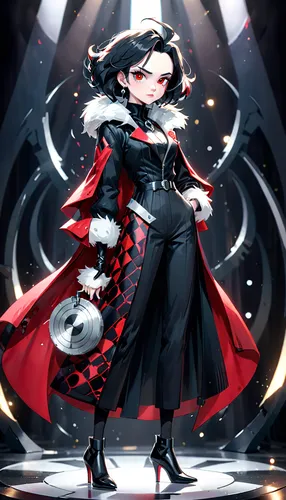 cruella de ville,queen of hearts,cruella,scarlet witch,vampire lady,masquerade,crow queen,persona,white rose snow queen,yulan magnolia,vampire woman,vanessa (butterfly),kitsune,red coat,red riding hood,black rose hip,cheshire,red magnolia,vesper,winter rose,Anime,Anime,Cartoon