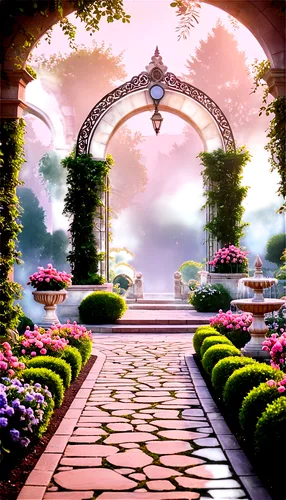 cartoon video game background,flower garden,rose arch,arbor,garden of eden,landscape background,heaven gate,secret garden of venus,fairy world,rosarium,gateway,frame flora,fairyland,gardens,rose garden,background design,archways,walkway,3d background,pergola,Illustration,Vector,Vector 01