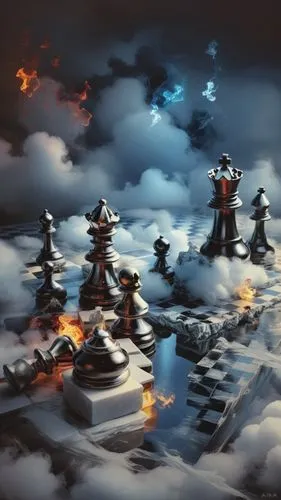 clouds, black & white, chess pieces,Chess dream,jianfeng,fantasy picture,jiangshi,3d fantasy,thunderclouds,world digital painting,Illustration,Paper based,Paper Based 11