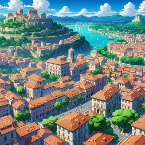 dubrovnik city,dubrovnik,lyon,volterra,meteora,skyscraper town,french digital background,medieval town,ancient city,gunkanjima,spa town,city panorama,grand bleu de gascogne,verona,high rhône valley,aurora village,new castle,view of the city,italy,city cities,Illustration,Japanese style,Japanese Style 03