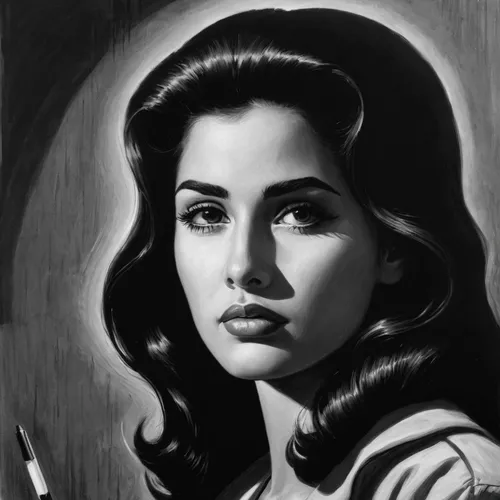 film noir,digital painting,digital drawing,cigarette girl,princess leia,charcoal pencil,charcoal drawing,retro pin up girl,vintage drawing,smoking girl,chalk drawing,digital art,retro woman,digital artwork,pin up girl,elizabeth taylor,world digital painting,vector art,fantasy portrait,katniss,Conceptual Art,Sci-Fi,Sci-Fi 14