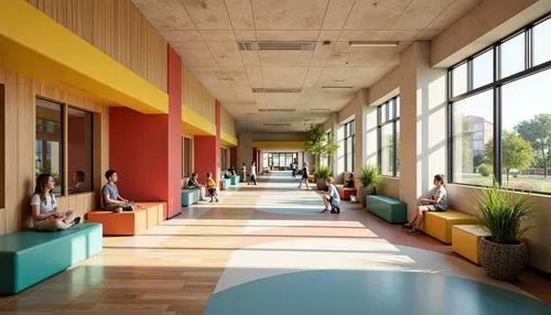 school design,googleplex,daylighting,children's interior,modern office,school benches,offices,cafeteria,canteen,phototherapeutics,vitra,staffroom,midcentury,mid century modern,lunchroom,breezeway,epfl,collaboratory,lunchrooms,gensler