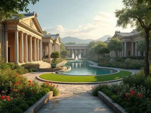 peristyle,neoclassical,marble palace,jardiniere,greek temple,dorne,artemis temple,palace garden,secret garden of venus,neoclassicist,water palace,amanresorts,themyscira,neoclassic,palladianism,rosecliff,sybaris,gardens,arcadia,panathenaic,Photography,General,Realistic