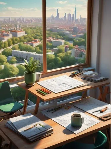 study room,blur office background,office desk,desk,modern office,desks,window sill,3d rendering,sky apartment,study,working space,green living,photorealism,workspace,window view,windowsill,windows wallpaper,cityview,classroom,3d rendered,Art,Classical Oil Painting,Classical Oil Painting 42