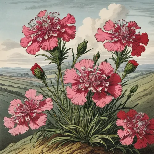 dianthus caryophyllus,dianthus barbatus,dianthus pavonius,dianthus,spring carnations,pink carnations,sea carnations,carnations,peacock carnation,illustration of the flowers,bouquet of carnations,red carnations,pentecost carnation,seed cow carnation,silene noctiflora,sweet william,pink carnation,flower painting,flower illustration,carnation,Art,Classical Oil Painting,Classical Oil Painting 39