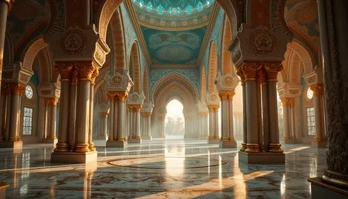 the hassan ii mosque,theed,mihrab,hassan 2 mosque,abu dhabi mosque,ornate room,blue mosque,hall of the fallen,marble palace,king abdullah i mosque,sheihk zayed mosque,chhatris,shahi mosque,zayed mosque,cathedral,grand mosque,light rays,corridor,masjid nabawi,archly,Photography,General,Realistic