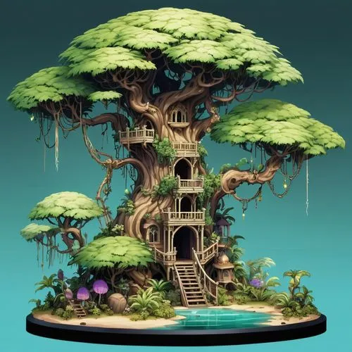 tree house,treehouse,tree house hotel,treehouses,fairy house,floating island,Illustration,Abstract Fantasy,Abstract Fantasy 11