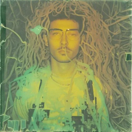 cyberpunk, vaporwave, syfy, 1990, colours orange, yellow, green,a person wearing glasses with a tree in the background,frankmusik,formichetti,devendra,laith,biophilia,mahmood,Photography,Documentary P