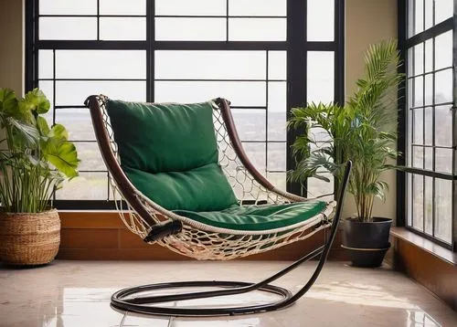 Vintage bungee chair, 1930s famous design, architectural icon, curved steel frame, woven canvas seat, wooden armrests, sturdy metal legs, luxurious living room, art deco interior, large windows, marbl