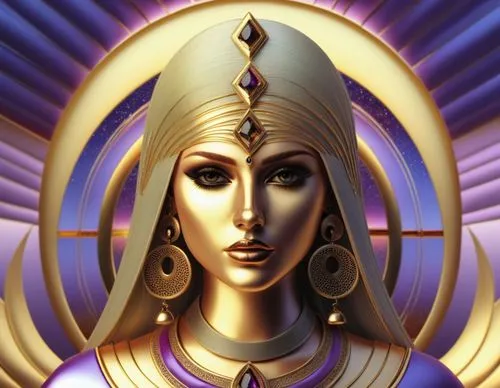 a digital artwork of a woman wearing golden clothes,estess,wadjet,priestess,ashtar,hathor,nephthys,Illustration,Realistic Fantasy,Realistic Fantasy 45