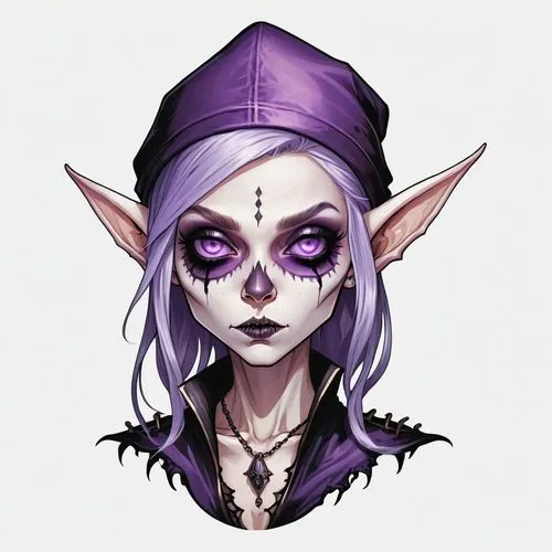 violet head elf,wodrow,dark elf,vladislaus,witch's hat icon,drow,Illustration,Abstract Fantasy,Abstract Fantasy 11