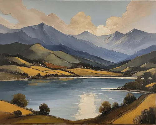 Compose a poem capturing the beauty of oil painting.,river landscape,rural landscape,khokhloma painting,autumn landscape,oberlo,panoramic landscape,landscape,home landscape,mountain scene,braque d'auv