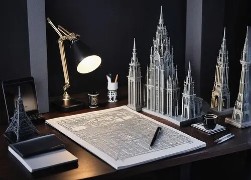 paper art,maquettes,orthanc,table lamps,maquette,cosmographia,3d art,scriptorium,neogothic,table lamp,dictionarium,tirith,stephansdom,spires,model making,gringotts,chrysler building,3d rendering,diagon,ravenloft,Illustration,Realistic Fantasy,Realistic Fantasy 46