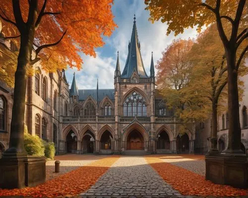 chrobry,maulbronn monastery,bremen,aachen,nidaros cathedral,gothic church,spui,aachen cathedral,koln,ulm minster,autumn background,nyenrode,hildesheim germany,autumn scenery,thomaskirche,hohenzollerns,neogothic,northern germany,hohenzollern,lubeck,Illustration,Paper based,Paper Based 19