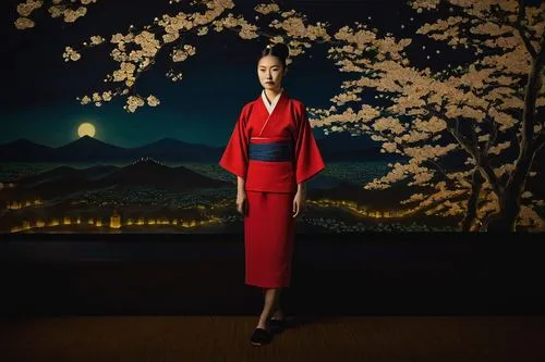 scenery night ancient  japan ancient,red magnolia,maiko,japanese woman,yifei,japanese sakura background,mulan,japanese cherry,ikebana,geisha,geiko,nodari,lady in red,hanbok,cheongsam,xiaohong,kazumi,x