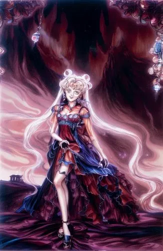 a cartoon image of a female with white hair,cagli,arianrhod,siero,kefka,kriemhild,armatus