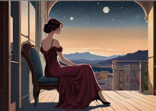 vettriano,art deco woman,schuiten,art deco background,schuitema,frigga,satine,arwen,dixit,margaery,fantasy picture,hildebrandt,maxon,cendrillon,evening dress,sci fiction illustration,sigyn,noblewoman,megara,selina