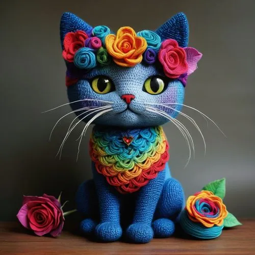 flower cat,felino,flower animal,doll cat,kittikachorn,cute cat,crocheted,gato,alberty,nyan,yarn balls,cat image,cartoon cat,gati,crochet pattern,ognyan,miao,kittani,gray kitty,ball of yarn,Illustration,Abstract Fantasy,Abstract Fantasy 01