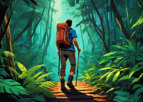 forest walk,hiker,wander,rainforest,jungle,exploration,digital painting,digital illustration,forest path,trail,world digital painting,in the forest,getting lost,rain forest,pathway,exploring,backpacking,traveler,hikers,the forest,Conceptual Art,Daily,Daily 24