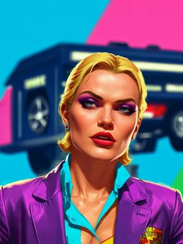 A perfect woman.,this is an artwork of a woman with blond hair,whigfield,deora,car hop,gta,bratmobile,freaknik,Illustration,Vector,Vector 19