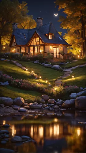 the cabin in the mountains,summer cottage,home landscape,landscape lighting,house in the mountains,house in mountains,cottage,beautiful home,log home,house in the forest,log cabin,chalet,fantasy landscape,landscape background,country cottage,house by the water,house with lake,country house,world digital painting,lodge,Photography,General,Commercial