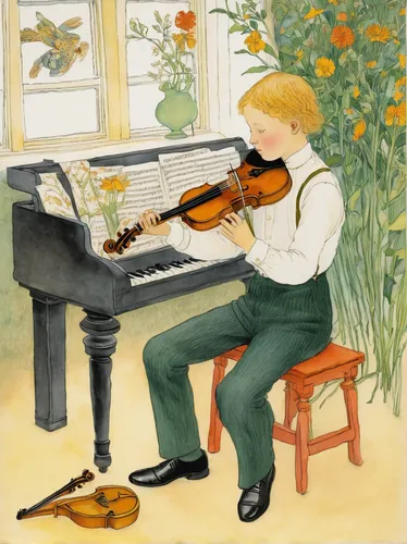 Write a heartwarming tale about a gifted violinist playing a mesmerizing melody on his ebony instrument.,violin player,violinist,playing the violin,violin,violist,woman playing violin,bowed string ins