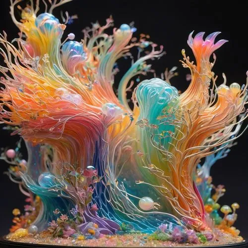 Spectrolite Opalescent Psychedelic Intricately Meticulously Ethereally Gossamer str wars diorama Sculpture,colorful tree of life,elementals,coral reef,3d fantasy,coral guardian,biofilm,elemental,fract