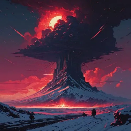 volcano,volcanic,eruption,volcanic eruption,volcanism,volcanos,volcanic field,lava,volcanic landscape,stratovolcano,mushroom landscape,the eruption,shield volcano,the volcano,mushroom cloud,mushroom island,scorched earth,red tree,magma,volcanoes,Conceptual Art,Fantasy,Fantasy 32