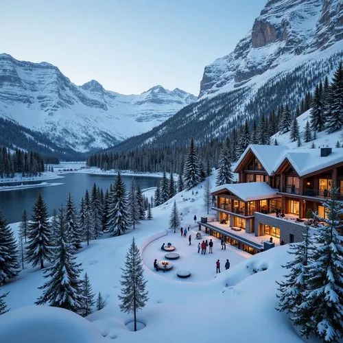 lake louise,emerald lake,christmas landscape,canadian rockies,mountain huts,suiza,lake moraine,fairmont chateau lake louise,santa's village,alpine village,winter village,snowy landscape,winter wonderland,snowy mountains,snow landscape,winter landscape,moraine lake,beautiful landscape,house in mountains,kandern