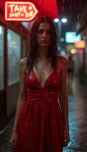 wet,girl in red dress,man in red dress,wet girl,in red dress,red dress