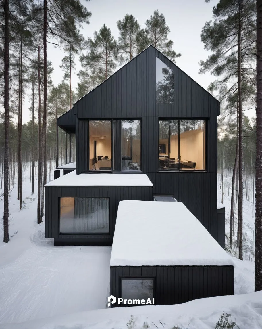 有芬蘭風景的現代家庭住宅,inverted cottage,winter house,cubic house,house in the forest,timber house,snow house,snow roof,snowhotel,cube house,snow shelter,mirror house,wooden house,scandinavian style,small cabin,