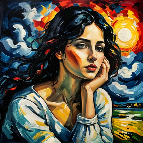 pittura,oil painting on canvas,pintura,woman thinking,girl portrait,digital painting