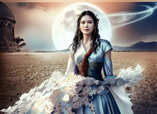 a painting shows a beautiful woman dressed in an elaborate dress, and holding long feathers,arwen,kahlan,mervat,fantasy picture,tatia,encantadia,Illustration,Realistic Fantasy,Realistic Fantasy 01