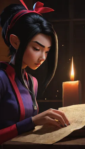 girl studying,binding contract,candlemaker,librarian,tutor,little girl reading,scholar,mulan,child with a book,guestbook,candle wick,magic grimoire,candlelight,tutoring,paper scroll,debt spell,magic book,game illustration,burning candle,reading the newspaper,Conceptual Art,Daily,Daily 01