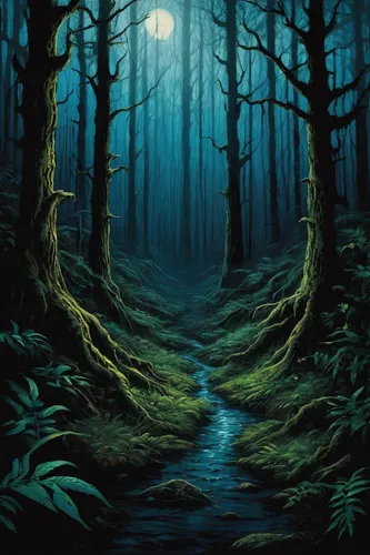 Describe a thrilling chase through a dark forest with a hidden g u n t,haunted forest,forest path,forest dark,elven forest,enchanted forest,forest background,forest landscape,forest of dreams,the fore