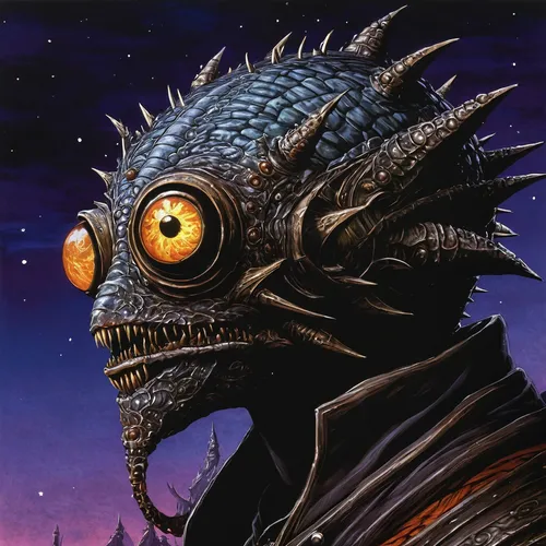 saurian,black dragon,three eyed monster,chondro,anglerfish,godzilla,basilisk,reptilian,wyrm,one eye monster,dragon of earth,landmannahellir,reptilia,crocodile eye,kobold,sci fiction illustration,dune 45,alien warrior,iguana,drago milenario,Illustration,Japanese style,Japanese Style 18