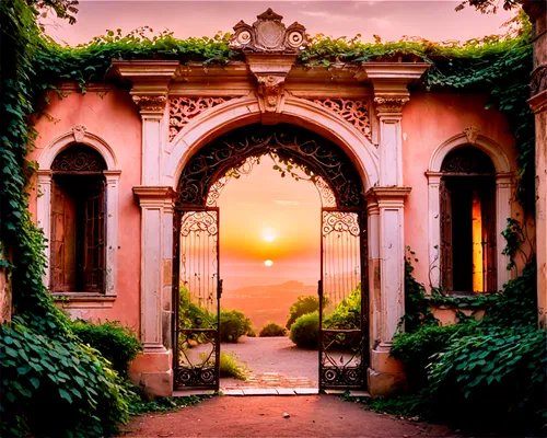 garden door,portal,rose arch,secret garden of venus,gateway,archway,iron gate,front gate,pergola,doorway,hacienda,gate,the threshold of the house,heaven gate,defense,arches,fence gate,arch,gates,wall,Illustration,Realistic Fantasy,Realistic Fantasy 37