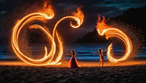 Create a poem about a mesmerizing fire show on a black sandy beach, enchanting the onlookers.,fire dancer,fire poi,fire ring,fire dance,ring of fire,fire artist,dancing flames,fire-eater,firespin,ligh