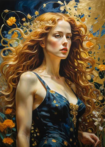 oil painting on canvas,oil painting,golden flowers,fantasy art,mystical portrait of a girl,gold leaf,girl in flowers,art painting,golden wreath,fantasy portrait,golden haired,golden autumn,mary-gold,golden crown,oil on canvas,yellow petals,dryad,yellow butterfly,cloves schwindl inge,the enchantress,Illustration,Realistic Fantasy,Realistic Fantasy 03