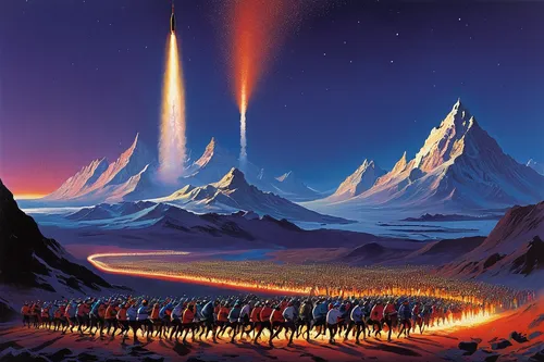 ice planet,exoplanet,alien planet,alien world,fire planet,northen light,space art,flaming mountains,exo-earth,northen lights,fire mountain,futuristic landscape,mission to mars,binary system,volcanic landscape,meteor rideau,cosmonautics day,trek,alien invasion,guards of the canyon,Conceptual Art,Sci-Fi,Sci-Fi 16