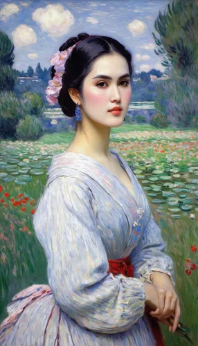 girl in the garden,girl picking flowers,la violetta,girl in flowers,girl lying on the grass,girl on the river,girl in a long dress,portrait of a girl,portrait of a woman,young woman,mirror in the meadow,fiori,field of flowers,july 1888,young lady,1905,1906,bella rosa,in the garden,in the early summer,Art,Artistic Painting,Artistic Painting 04