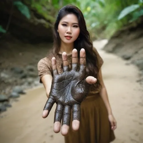 buddha's hand,giant hands,skeleton hand,latex gloves,vietnamese woman,hand prosthesis