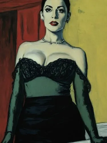 A comic Portrait of Lola Montez,painting of a woman in a dark dress with an extra ,dolcenera,vampira,lempicka,gangloff,tura satana,zorita,Illustration,American Style,American Style 08