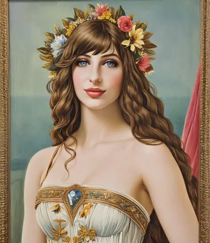 emile vernon,venus,portrait of a girl,girl in a wreath,cleopatra,botticelli,rusalka,mona lisa,aphrodite,cepora judith,flora,fantasy portrait,artemisia,young woman,the sea maid,lacerta,jane austen,athena,art nouveau frame,vanessa (butterfly)