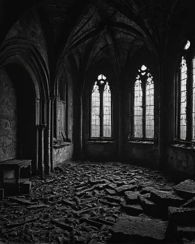 crypt,haunted cathedral,hall of the fallen,empty interior,dark gothic mood,abandoned room,ruins,sunken church,ruine,gormenghast,vestry,ruin,unconsecrated,sepulchres,ravenloft,cloister,undercroft,cloisters,ossuary,scriptorium,Art,Artistic Painting,Artistic Painting 08