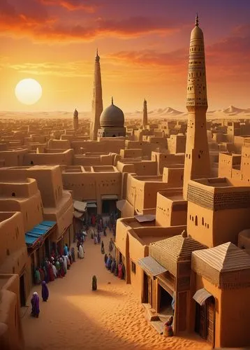 agrabah,theed,tatooine,semidesert,benmerzouga,ancient city,casbah,harran,merzouga,kemet,karnak,riad,diriyah,mastabas,fremen,abbasids,bazars,mastaba,rem in arabian nights,arabized,Illustration,Paper based,Paper Based 07