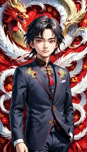 wuchang,shuanghuan noble,guilinggao,dragon li,yi sun sin,xiangwei,xun,chinese dragon,portrait background,flame spirit,emperor snake,prince of wales feathers,xing yi quan,yukio,phoenix rooster,emperor,blood maple,zui quan,bianzhong,fire background,Anime,Anime,General