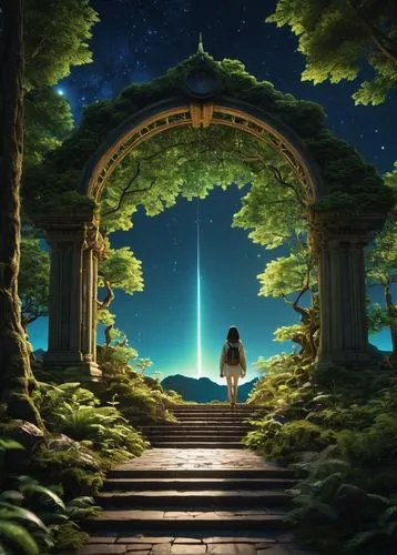 tanabata,beautiful wallpaper,heaven gate,gateway,arbor,fantasy picture,kokia,alfheim,ghibli,background screen,art background,cartoon video game background,the mystical path,entrada,background with stones,archway,torii,background image,fantasia,background design,Photography,General,Realistic