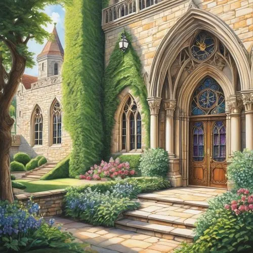 church painting,violet evergarden,cathedral,rivendell,edensor,nargothrond,gondolin,symphonia,cloistered,marycrest,briarcliff,fairy tale castle,magisterium,gothic church,monastery,maplestory,sanctuary,notre dame,maplecroft,ecclesiastic,Conceptual Art,Daily,Daily 17