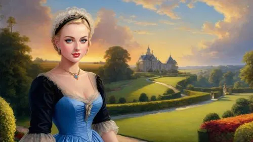 Romantic masterpiece oil painting, beautiful curvy busty woman portrait, standing silk dress, standing, southern belle, nostalgic 1950's style kitsch, breathtaking beautiful epic vast southern plantat